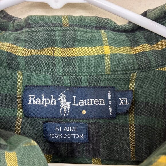 VTG 90s Y2k Ralph Lauren Blaire Green Plaid Button Down Shirt XL Classic - Picture 4 of 6